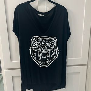Lauren Moshi Beaded Tiger black flowy shirt